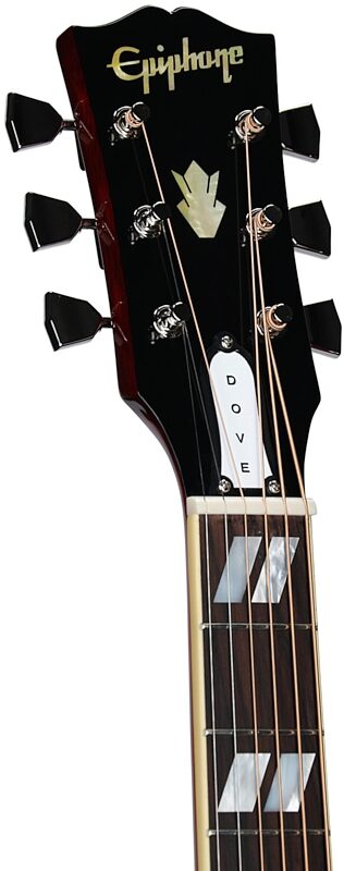 open zoom image for Epiphone Inspired by Gibson Custom 1963 Dove Reissue Acoustic-Electric Guitar, Left-Handed (with Case), Natural, Headstock Left Front