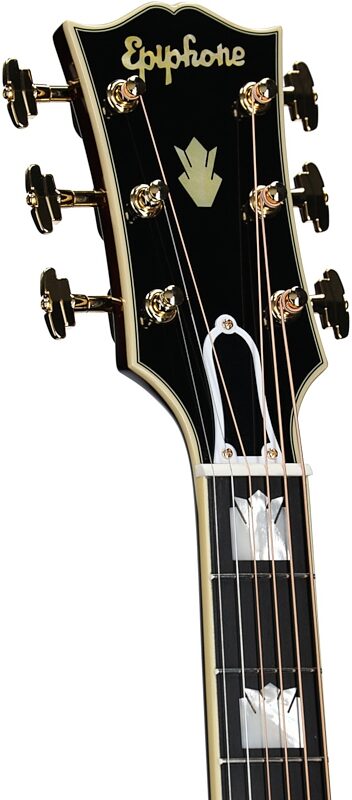 open zoom image for Epiphone Inspired by Gibson Custom Pre-War SJ-200 Acoustic-Electric Guitar, Left-Handed (with Case), Vintage Sunburst, Headstock Left Front