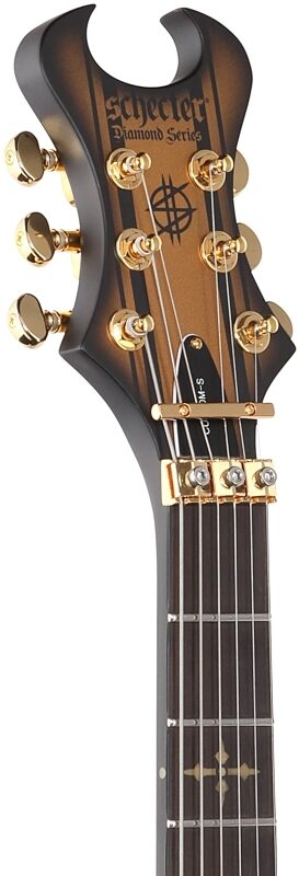 open zoom image for Schecter Synyster Gates Custom S Electric Guitar, Satin Goldburst, Headstock Left Front