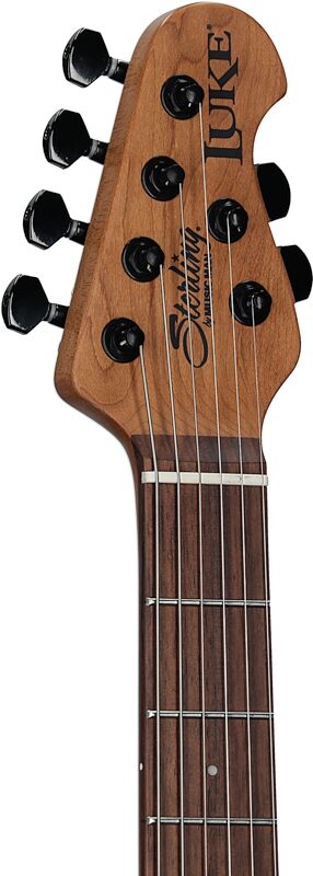 open zoom image for Sterling by Music Man LK100 Luke Electric Guitar, Purple Sparkle, Rosewood Fretboard, Headstock Left Front