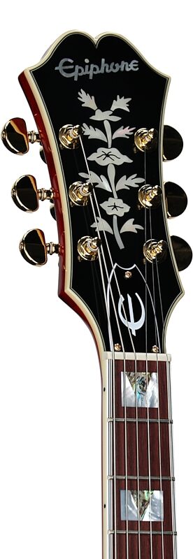 open zoom image for Epiphone Masterbilt Gem Archer Sheraton Electric Guitar (with Case), Cherry, Headstock Left Front