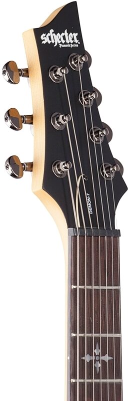 open zoom image for Schecter Demon 7 Electric Guitar, 7-String, Aged Black Satin, Headstock Left Front