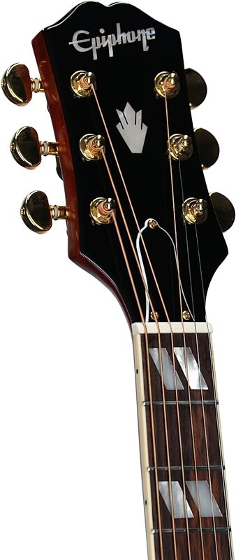 open zoom image for Epiphone Inspired by Gibson Hummingbird Standard EC Acoustic-Electric Guitar (with Gig Bag), Cherry Sunburst, Headstock Left Front