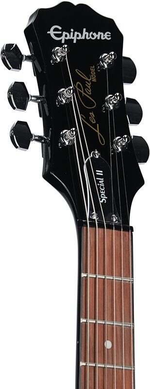 open zoom image for Epiphone Les Paul Special II Electric Guitar, Ebony, Headstock Left Front