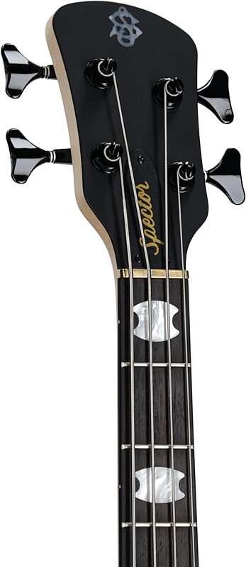 open zoom image for Spector Euro4 LX Bolt-On Bass Guitar (with Gig Bag), Nightshade Matte, Headstock Left Front