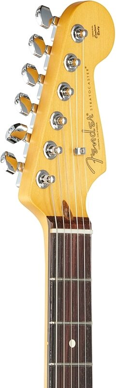 open zoom image for Fender American Pro II HSS Stratocaster Electric Guitar, Rosewood Fingerboard (with Case), Miami Blue, Headstock Left Front