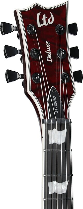 open zoom image for ESP LTD Deluxe EC-1000-QM Electric Guitar, See-Thru Black Cherry, Open Box (Very Good), Headstock Left Front
