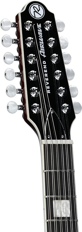 open zoom image for Reverend Airwave 12 Electric Guitar, 12-String, Black Spark, Headstock Left Front