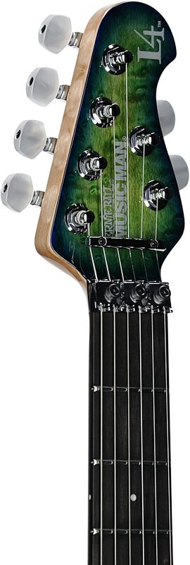 open zoom image for Ernie Ball Music Man BFR Luke 4 HSS Electric Guitar (with Mono case), Green Tide, Ebony Fretboard, Headstock Left Front