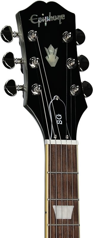 open zoom image for Epiphone Inspired by Gibson SG Standard Electric Guitar (with Gig Bag), Silver Mist, Laurel Fretboard, Headstock Left Front