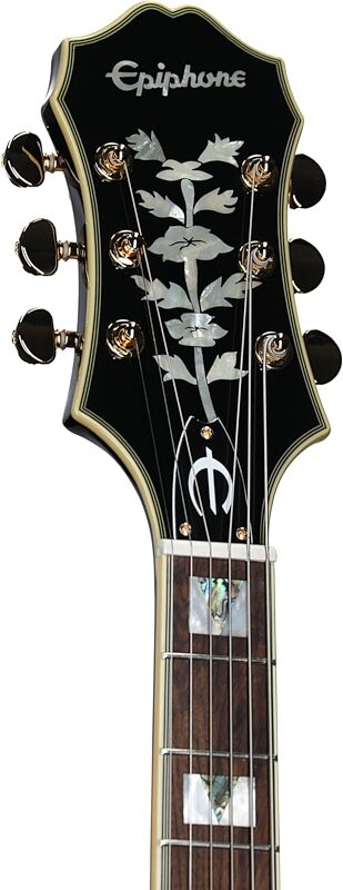 open zoom image for Epiphone Broadway Left-Handed Hollowbody Electric Guitar (with Gig Bag), Vintage Sunburst, Headstock Left Front