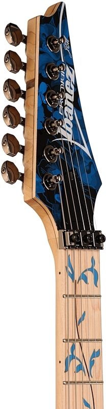 open zoom image for Ibanez JEM77P Electric Guitar (with Gig Bag), Blue Floral Pattern, Headstock Left Front
