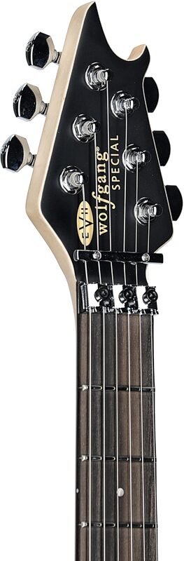 open zoom image for EVH Eddie Van Halen Wolfgang Special Ebony Fingerboard Electric Guitar, Striped Black/White, Headstock Left Front