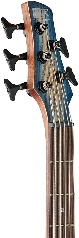 open zoom image for Ibanez SR605E Electric Bass, 5-String, Cosmic Blue Starburst Flat, Headstock Left Front