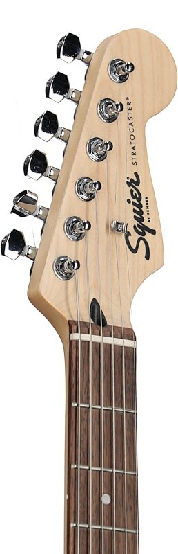 open zoom image for Squier Sonic Stratocaster Hard Tail Laurel Neck Electric Guitar, Black, Headstock Left Front