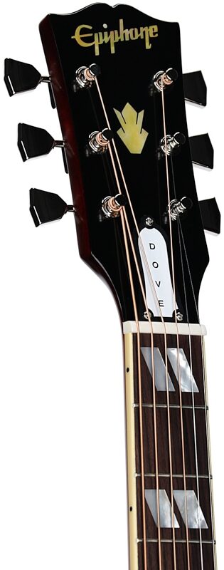 open zoom image for Epiphone Inspired by Gibson Custom 1963 Dove Reissue Acoustic-Electric Guitar (with Case), Natural, Headstock Left Front