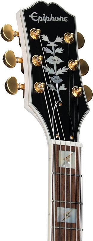 open zoom image for Epiphone Emily Wolfe White Wolfe Sheraton Electric Guitar (with Case), New, Headstock Left Front