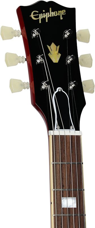 open zoom image for Epiphone Inspired by Gibson Custom 1962 ES-335 Reissue Electric Guitar (with Case), '60s Cherry, Headstock Left Front