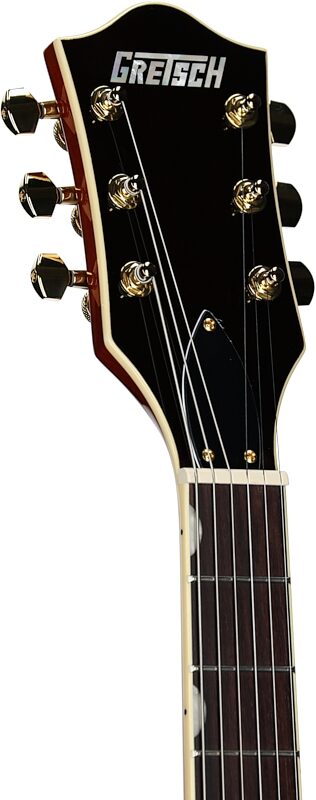 open zoom image for Gretsch Limited Edition Electromatic Broadkaster Center Block Jr. Electric Guitar, Flame Okoume, Headstock Left Front
