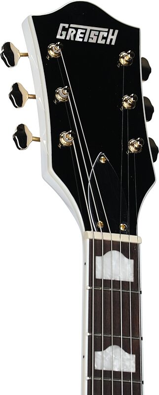 open zoom image for Gretsch G5422TG Electromatic Hollowbody Double Cutaway Electric Guitar, Snow Crest White, Open Box (Very Good), Headstock Left Front