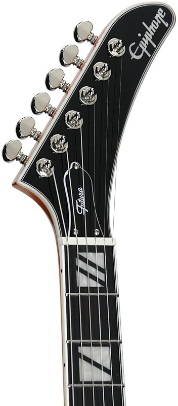 open zoom image for Epiphone Futura Explorer Custom Electric Guitar (with Gig Bag), Firestorm Shift, Headstock Left Front
