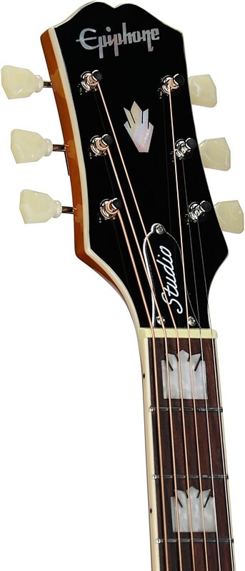 open zoom image for Epiphone Exclusive J-200 Studio EC Acoustic-Electric Guitar (with Gig Bag), Natural, Headstock Left Front