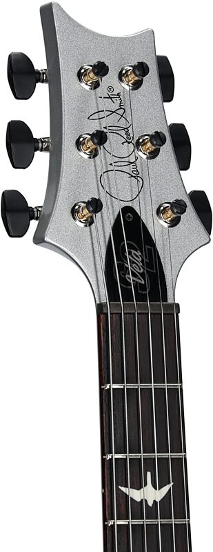 open zoom image for PRS Paul Reed Smith S2 Vela HHT Tremolo Electric Guitar (with Gig Bag), Platinum Metallic, Headstock Left Front