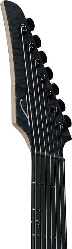 open zoom image for Legator Ninja 7 Multi-Scale Guitar, Black Quilted Maple, Headstock Left Front