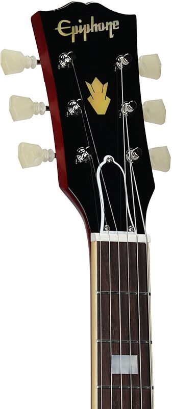 open zoom image for Epiphone Inspired by Gibson Custom Shop 1962 ES-335 Electric Guitar, Left-Handed (with Case), Sixties Cherry, Headstock Left Front