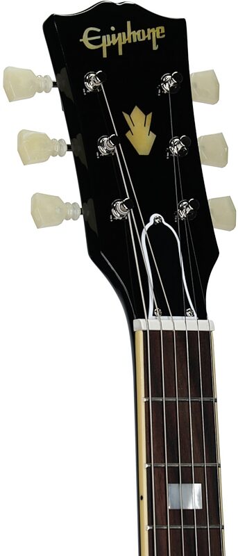 open zoom image for Epiphone Inspired by Gibson Custom 1962 ES-335 Reissue Electric Guitar (with Case), Aged Ebony, Headstock Left Front