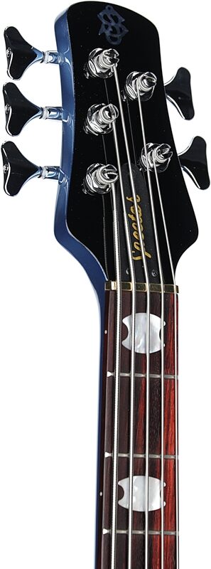 open zoom image for Spector Euro 5 Classic Electric Bass, 5-String (with Gig Bag), Metallic Blue Gloss, Headstock Left Front