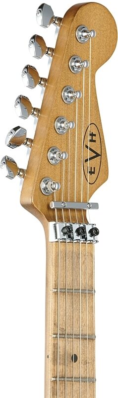 open zoom image for EVH Eddie Van Halen Striped Series Frankenstein "Frankie" Electric Guitar, Red, White, and Black, Headstock Left Front