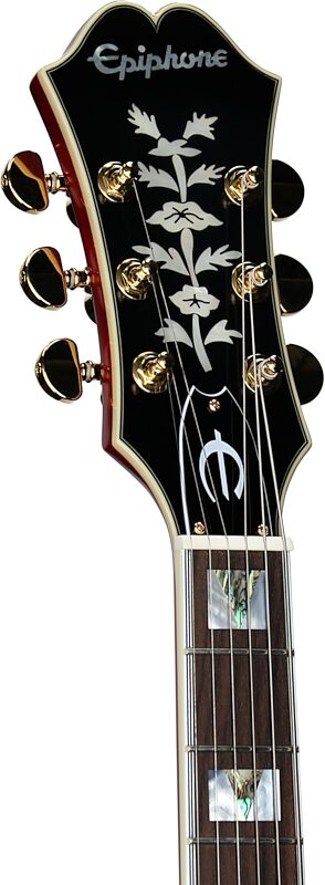 open zoom image for Epiphone Masterbilt Gem Archer Sheraton Electric Guitar, Left-Handed (with Case), Cherry, Headstock Left Front