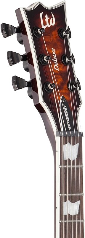 open zoom image for ESP LTD EC1000QM Evertune Electric Guitar, Dark Brown Sunburst, Headstock Left Front