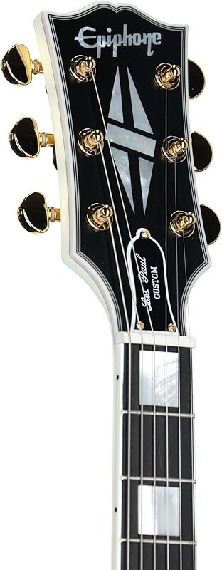 open zoom image for Epiphone 1963 Les Paul SG Custom with Maestro Vibrola (with Case), Classic White, Headstock Left Front