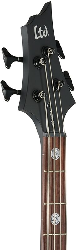 open zoom image for ESP LTD Tom Araya TA-204 FRX Electric Bass, Black Satin, Headstock Left Front