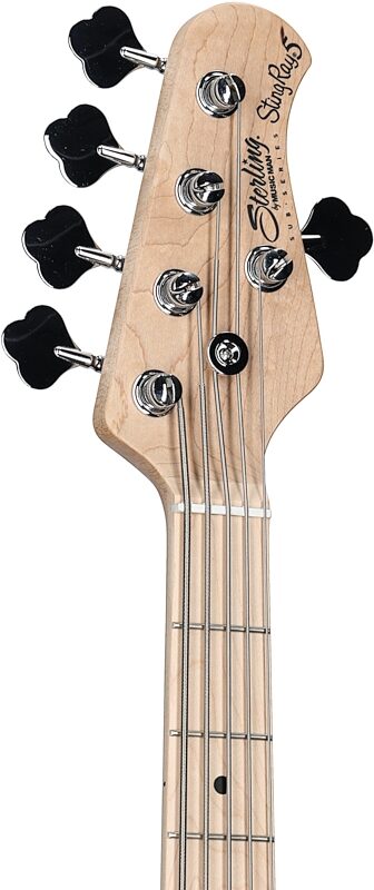 open zoom image for Sterling by Music Man StingRay 5 Electric Bass, 5-String, Black, Hard Maple Fretboard, Headstock Left Front