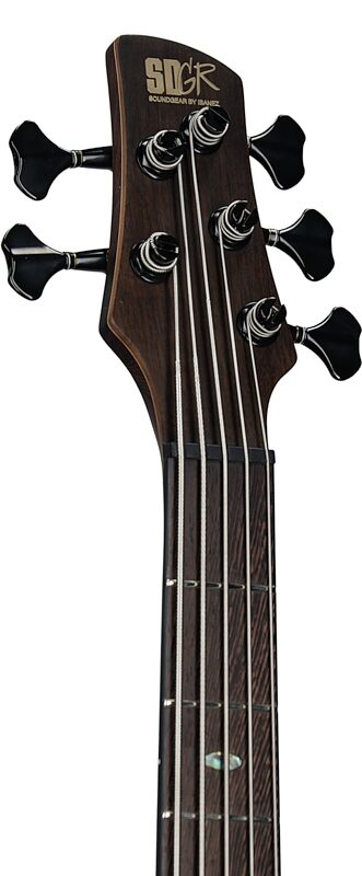 open zoom image for Ibanez SR1355B Premium Electric Bass (with Gig Bag), Dual Mocha Burl, Headstock Left Front