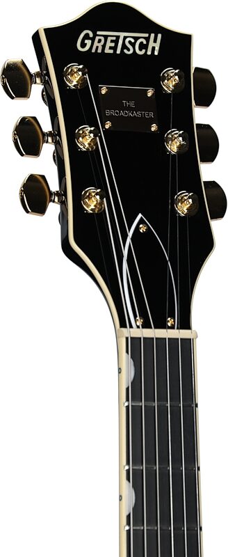 open zoom image for Gretsch Professional Collection Broadkaster Jr LX Center Block SC Electric Guitar, Midnight Sapphire, Headstock Left Front