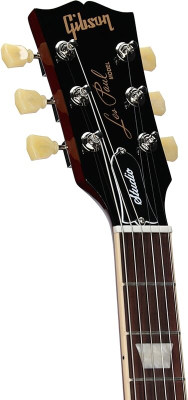 open zoom image for Gibson Les Paul Studio Figured Top Electric Guitar, Bourbon Burst, Open Box (Very Good), Headstock Left Front