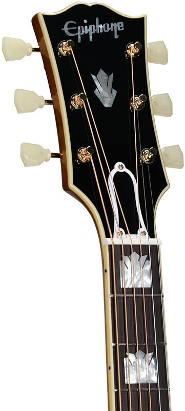open zoom image for Epiphone Inspired by Gibson Custom 1957 SJ-200 Reissue Acoustic-Electric Guitar (with Case), Antique Natural, Headstock Left Front