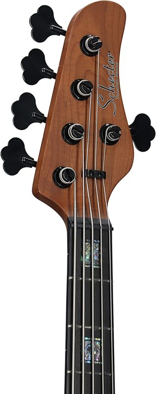 open zoom image for Schecter Model-T 5 Exotic Electric Bass, Natural Satin, Black Limba, Ebony Fretboard, Headstock Left Front