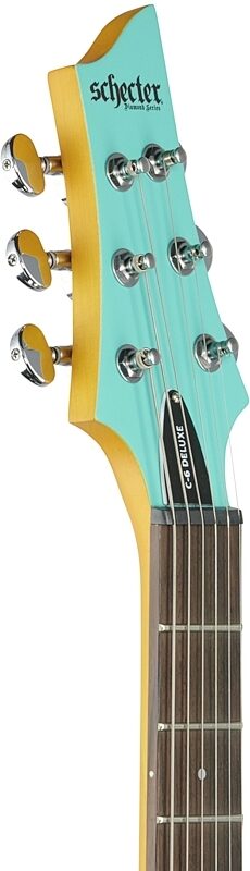 open zoom image for Schecter C-6 Deluxe Electric Guitar, Satin Aqua, Headstock Left Front