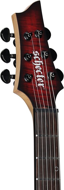 open zoom image for Schecter Sunset-6 Extreme Electric Guitar, Left-Handed, Scarlet Burst, Headstock Left Front