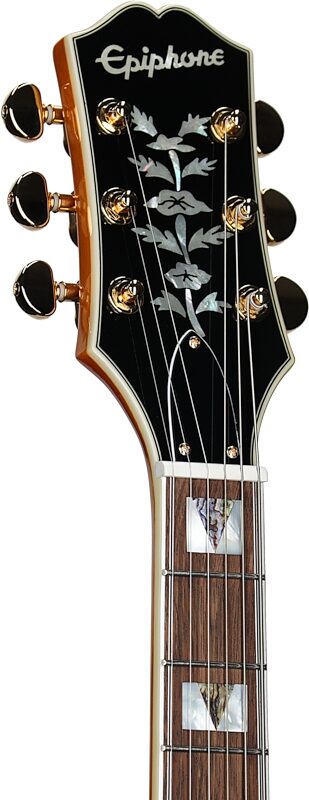 open zoom image for Epiphone Sheraton Semi-Hollow Body Electric Guitar, Left-Handed (with Gig Bag), Natural, Headstock Left Front