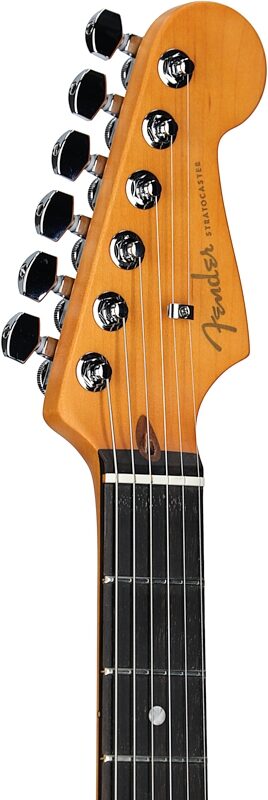 open zoom image for Fender American Ultra II Stratocaster HSS Electric Guitar, Ebony Fingerboard (with Case), Noble Blue, Headstock Left Front