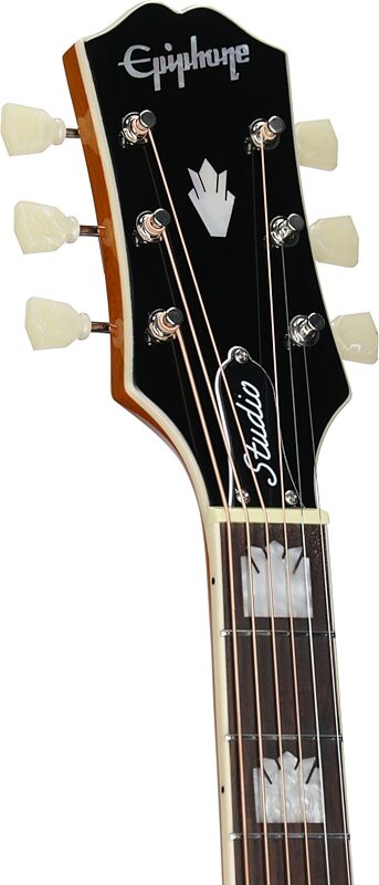 open zoom image for Epiphone J-200 Studio Jumbo Acoustic-Electric Guitar (with Gig Bag), Natural, Headstock Left Front