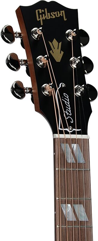 open zoom image for Gibson Hummingbird Studio Walnut and Rosewood Burst Acoustic-Electric Guitar (with Case), Satin Natural, Headstock Left Front