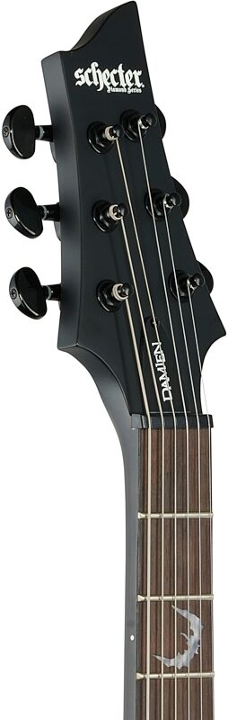 open zoom image for Schecter Damien-6 Electric Guitar, Satin Black, Headstock Left Front