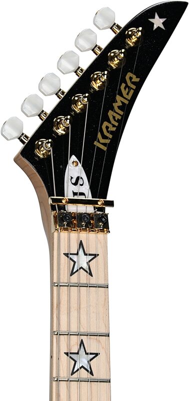 open zoom image for Kramer Jersey Star Floyd Rose Electric Guitar, with Gig Bag, Black Pearl, Headstock Left Front
